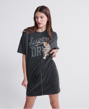 Superdry Tiger Nights Sparkle Box Fit Női Pólók Fekete | PXDJY6501